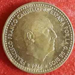 1 Peseta - Francisco Franco 2nd portrait 1966 Obverse