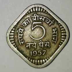Five Naye Paise Reverse : Value and Year 1957