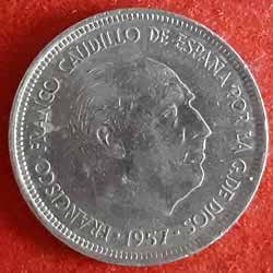 5 Pesetas - Francisco Franco 1957 Obverse