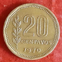 Argentina coin 20 centavos reverse 1970