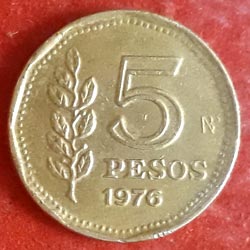 Argentina coin 5 Pesos reverse 1976