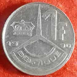 Belgium One or 1 Franc - Baudouin I Coin Reverse