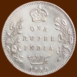 George V One or 1 - Rupee Silver Coin 