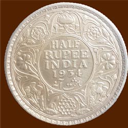 George V Half or 1⁄2 - Rupee Silver Coin 