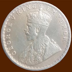 George V One or 1 - Rupee Silver Coin 