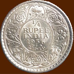 George V Quarter or 1⁄4 - Rupee Silver Coin 
