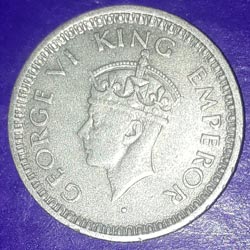 George VI Quarter or 1⁄4 - Rupee Silver Coin 