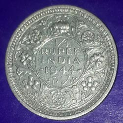 George VI Quarter or 1⁄4 - Rupee Silver Coin 