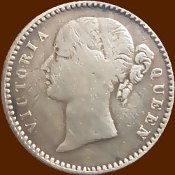 Victoria Queen Quarter or 1⁄4 - Rupee Silver Coin Continuous Legend