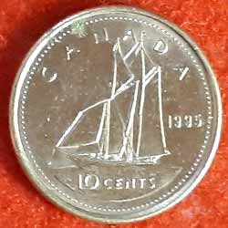 Canada Ten or 10 Cents Coin Year : 1995  Reverse