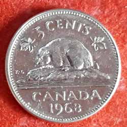  Five Cents Coin Year : 1968  Reverse