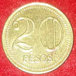 Twenty or 20 pesos Coin Reverse