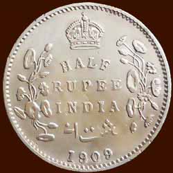 Edward VII Half  Rupee Silver Coin 1909