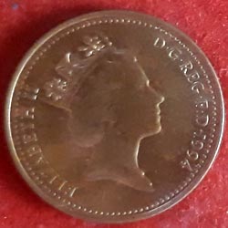 England Coins 1 Penny - Elizabeth II 3rd portrait; magnetic Obverse