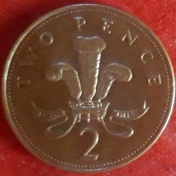 England Coins 2 Pence - Elizabeth II 4th portrait; magnetic Reverse