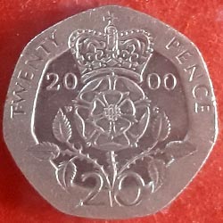England Coins 20 Pence - Elizabeth II 4th portrait; Tudor Rose Reverse