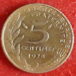 Five Centimes Coin Reverse
