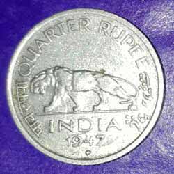 George VI - Quarter Rupee Lion coin Nickel 1947 image