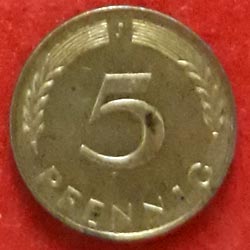 Germany Federal Republic Five or 5 Pfennig Coin