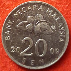 Malaysia 20 Sen Coin 2009 Obverse