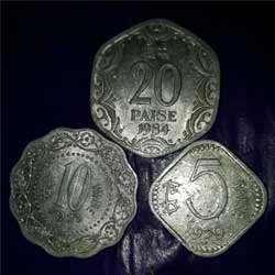 Old Ten Paise 1973 Twenty Paise 1984 Five Paise 1979 three coins for sell