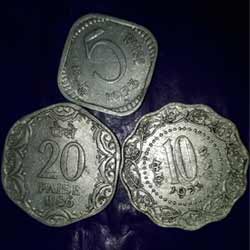 Old Ten Paise 1973 Twenty Paise 1986 Five Paise 1973 coins for sale