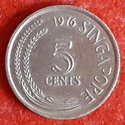 Singapore Five or 5 Cents Coin Obverse 1980