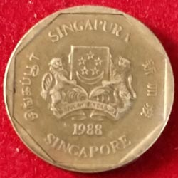 Singapore One or $1 Dollar Coin Obverse