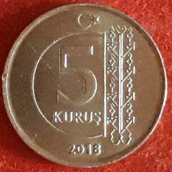 Turkey 5 Kurus Coin  Reverse 2018