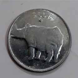 Twenty Five Paise stainless steel Rhino Coin 2007 Reverse 