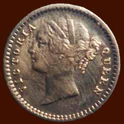 Obverse: Victoria Queen two anna silver coin