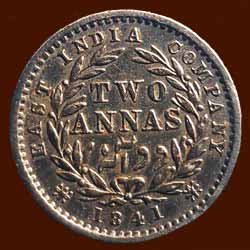 Reverse: Victoria Queen 2 anna silver coin  