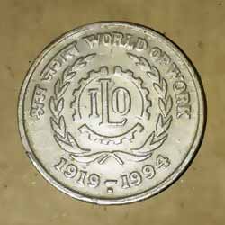 World of Work ILO 1919 - 1994 Five or 5 Rupee 1994 Commemorative Coins Reverse 